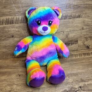 Build A Bear Neon Pink Purple Tie Dye Rainbow Bear Plush 16 in